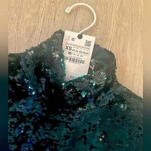ZARA DARK GREEN SEQUIN LONG SLEEVE TOP